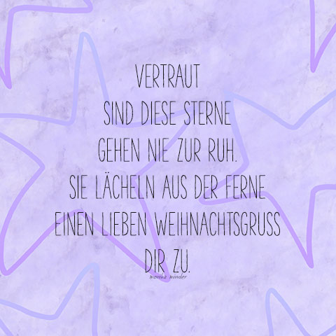 Violett-lila Bild mit Sternen und Gedicht